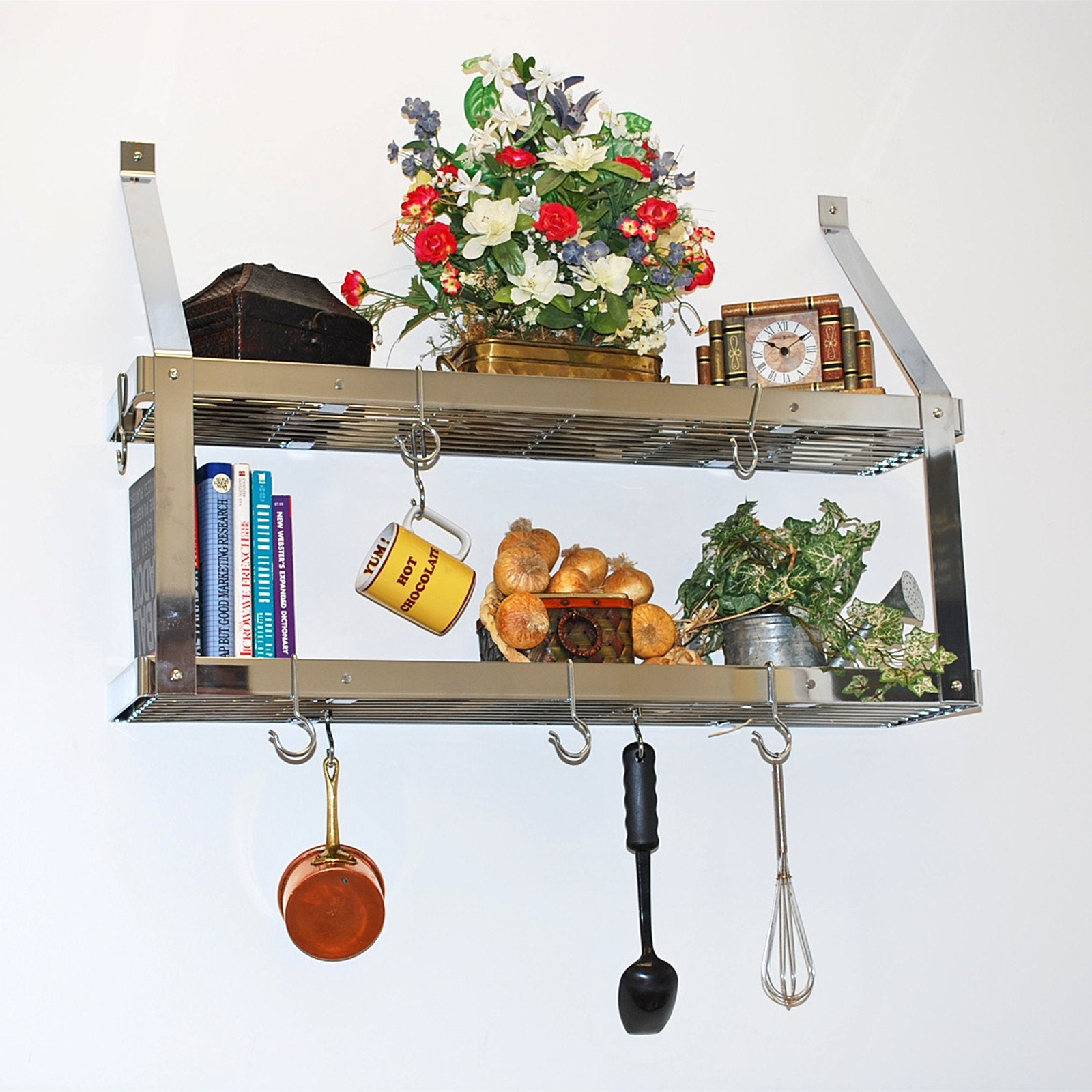 Rogar Double Book Shelf / Pot Rack - Stainless Steel & Chrome
