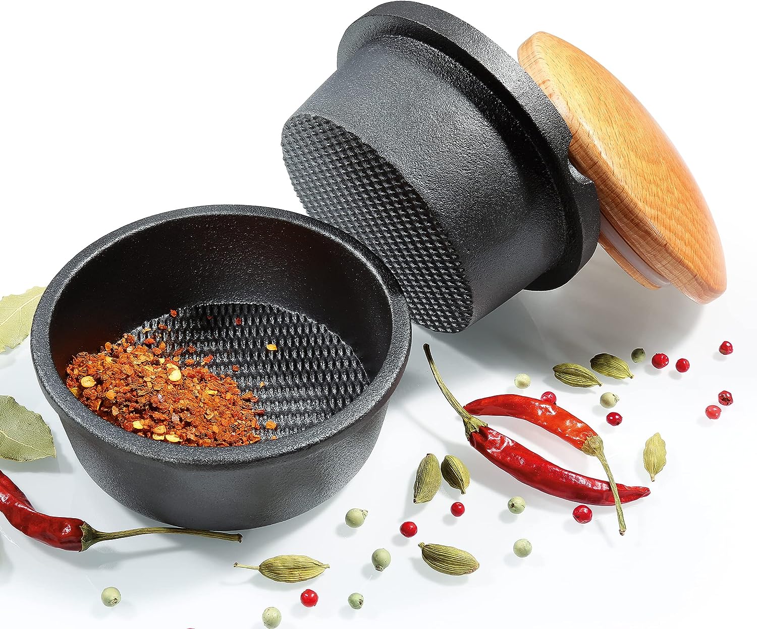 Zassenhaus Cast Iron Spice Grinder with Beech Wood Lid, Black, XL