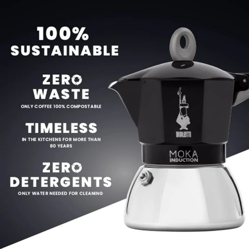 Bialetti - Moka Induction - Black- 4 Cup - Design and Grace