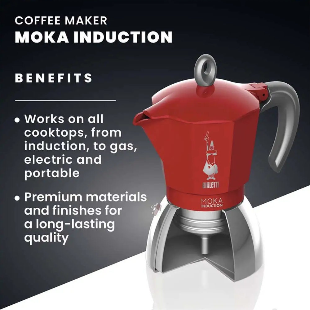 Bialetti - Moka Induction - Red- 4 Cup - Design and Grace