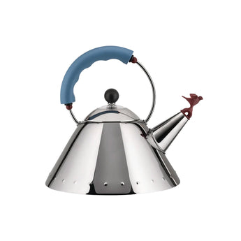 Alessi Michael Graves 9093 Whistling Bird Kettle - Black/Light Blue/Bright White - Design and Grace