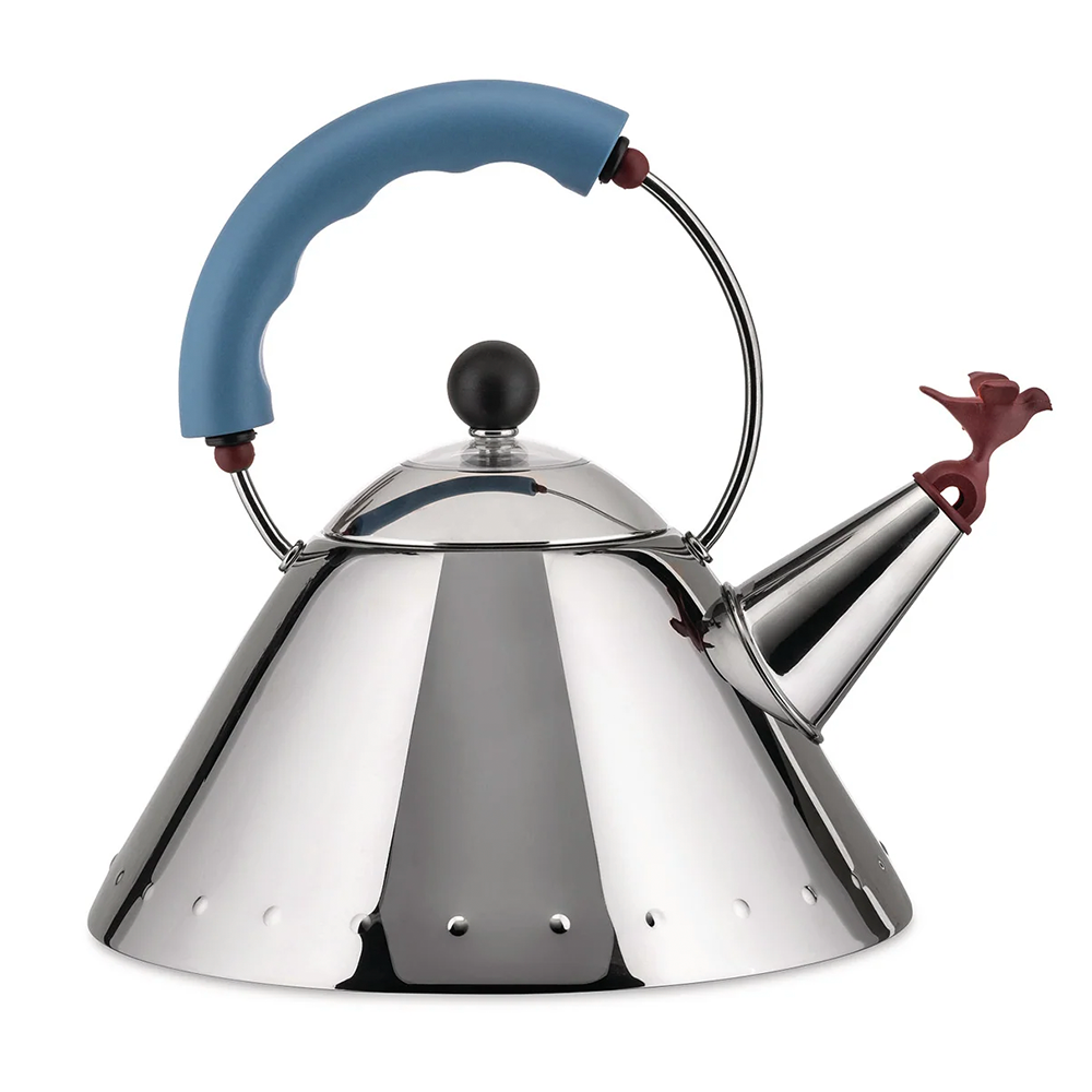 Alessi Michael Graves Whistling Bird Kettle - Black/Light Blue/Bright White - Design and Grace