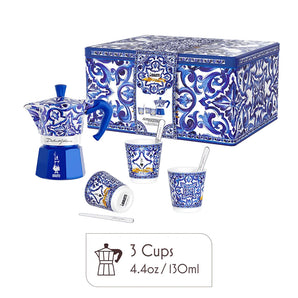 Bialetti Dolce & Gabbana Moka Express 3 Cup Gift Set - Blu Mediterraneo
