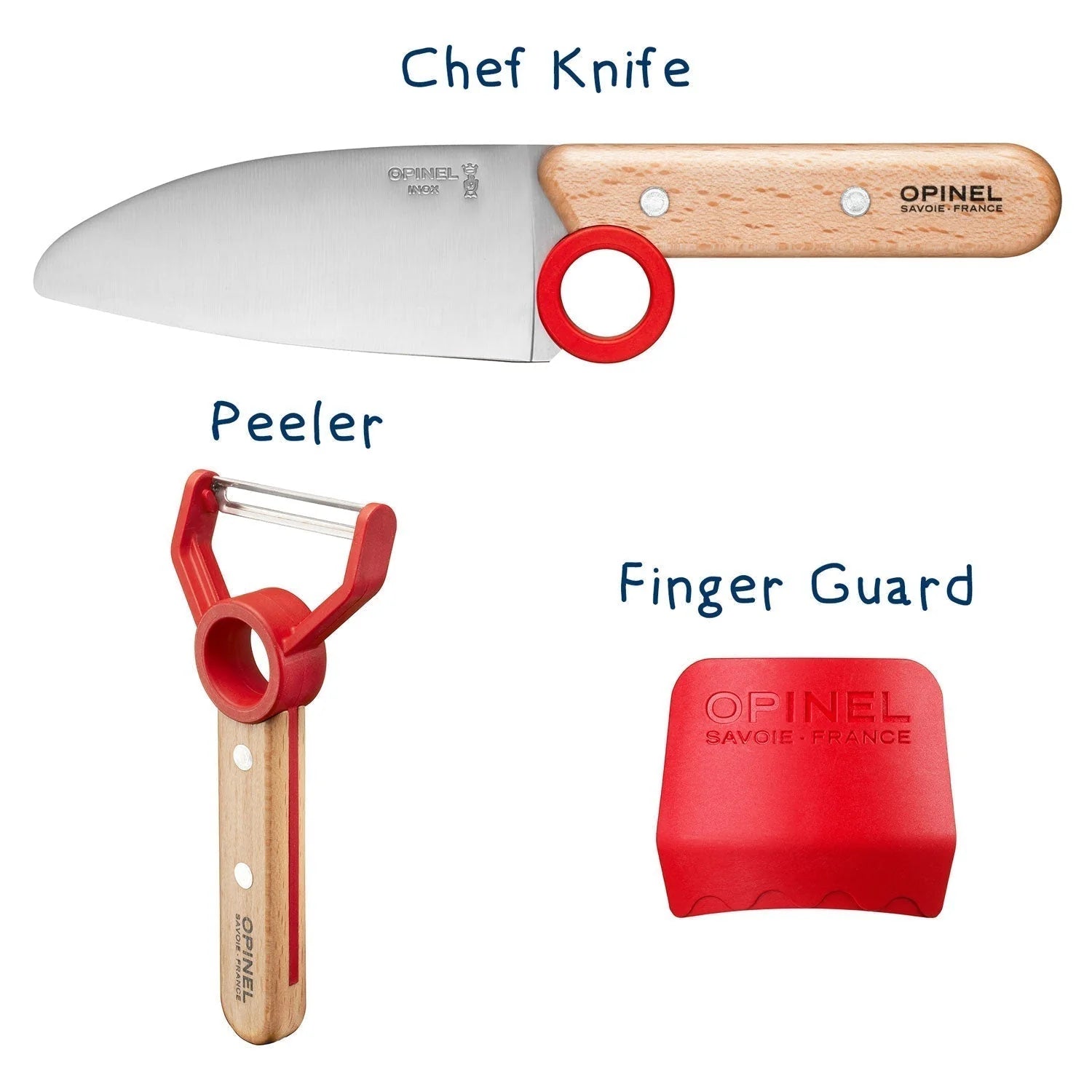 Opinel Le Petit Chef - Kids Cooking Knife Set - Red/Navy/Green