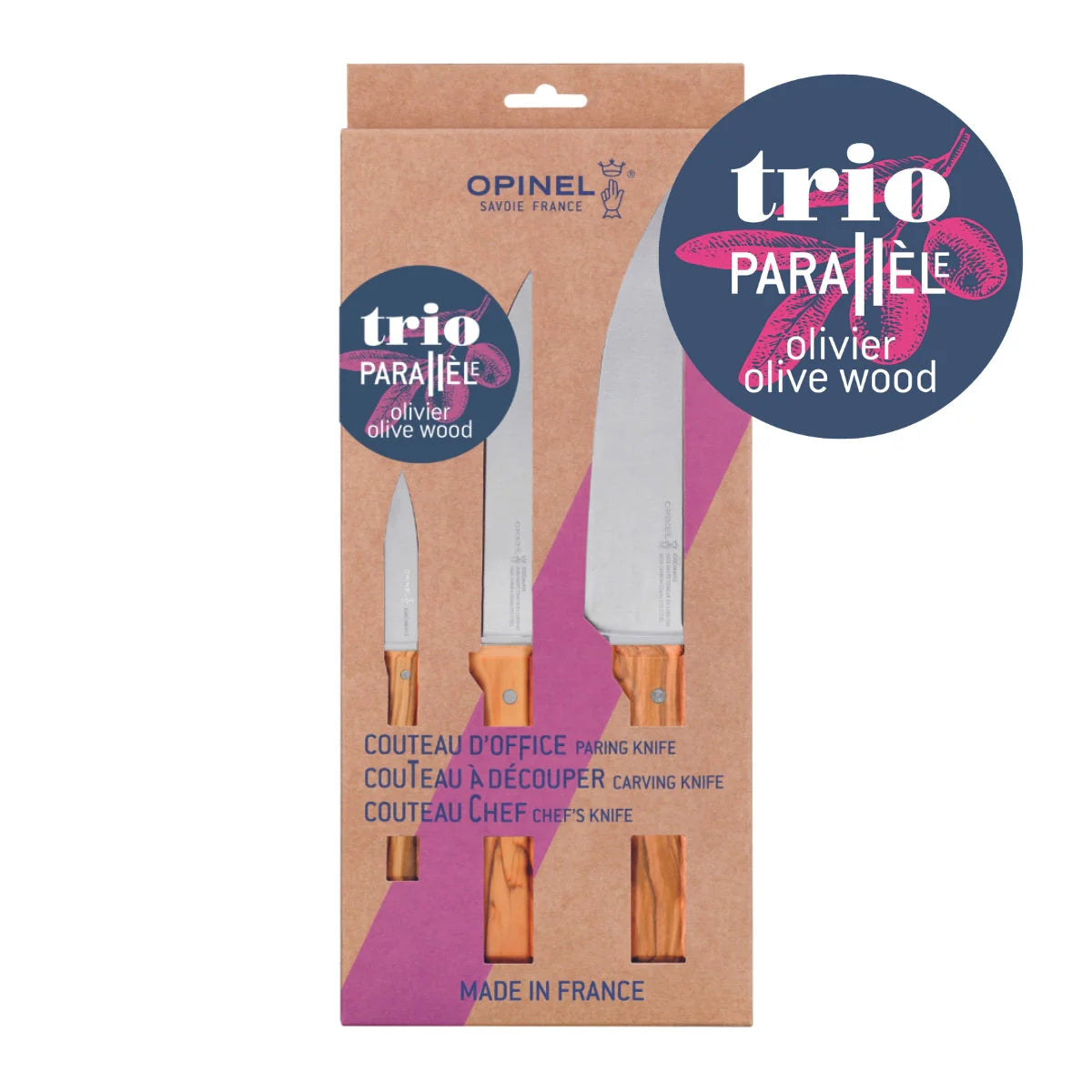 Opinel Parallele Trio Chef Knife Set - Olive Wood