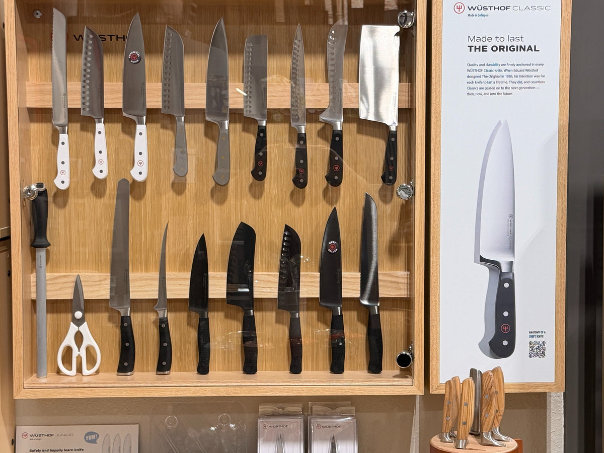 Wüsthof knife cabinet at the Design & Grace store in Argyle, Texas, with Classic knives on display