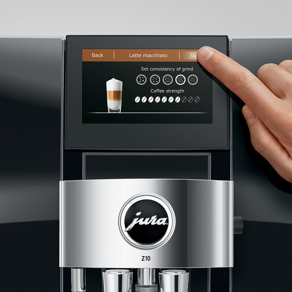 Selecting a drink on the Jura Z10 Gen 1 Diamond Black touchscreen