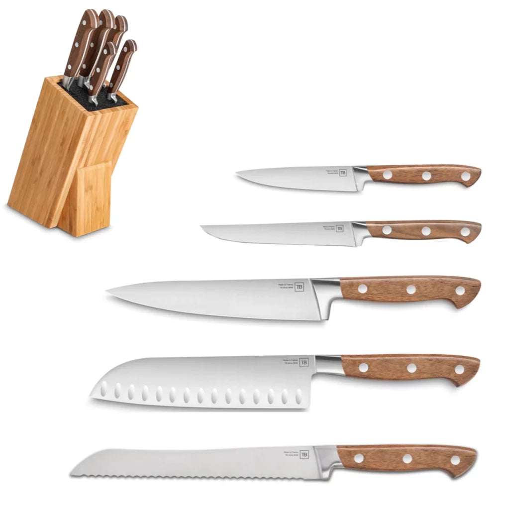 TB Tarrerias Bonjean - Georges - 6 Piece Kitchen Knife Block Set With Walnut Handles