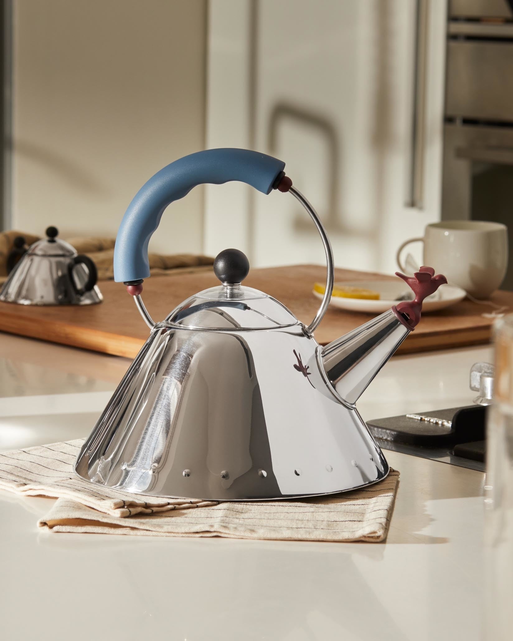 Alessi Michael Graves Whistling Bird Kettle - Black/Light Blue/Bright White - Design and Grace