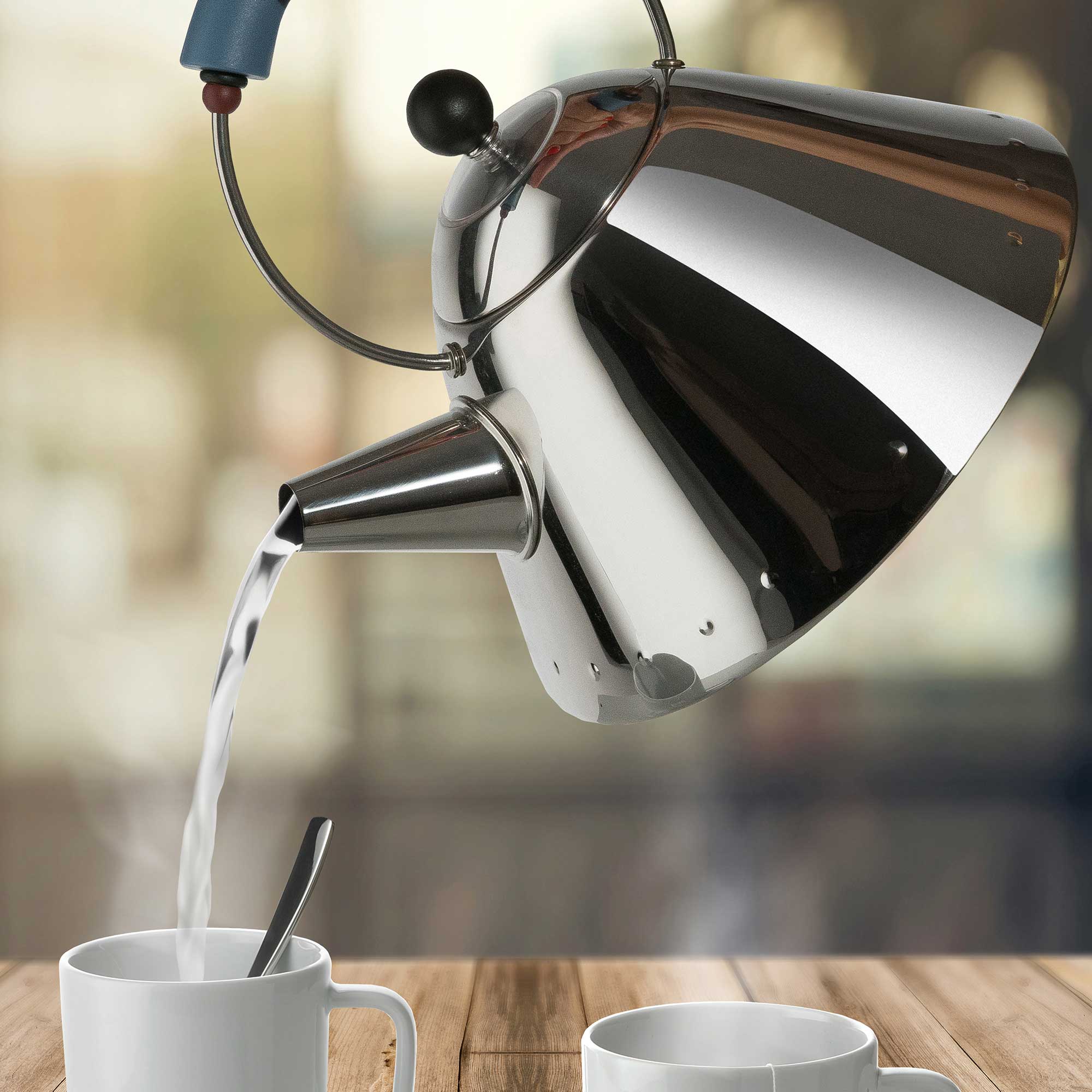 Alessi Michael Graves Whistling Bird Kettle - Black/Light Blue/Bright White - Design and Grace