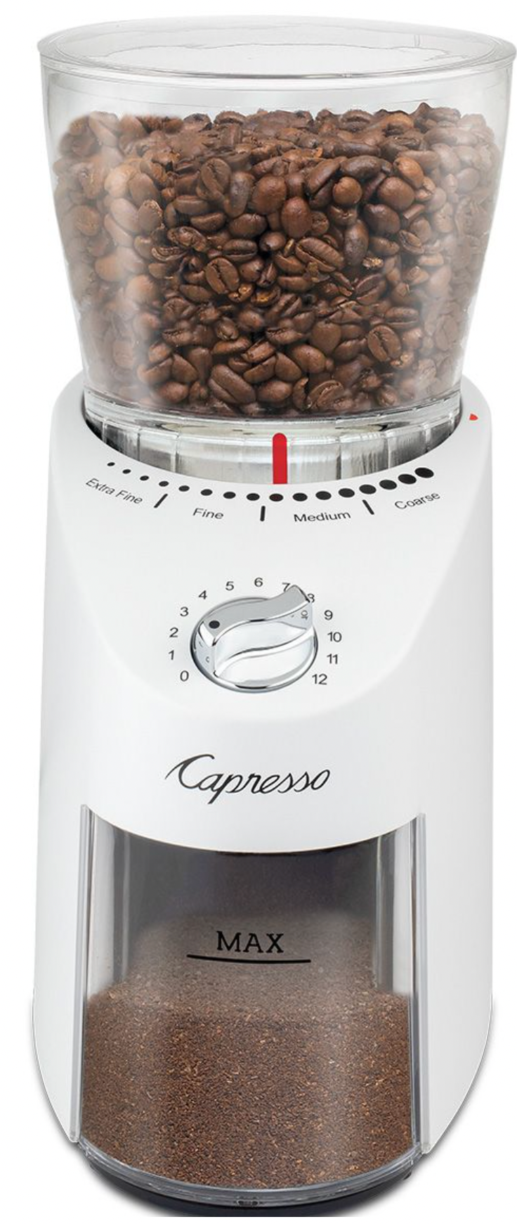 Capresso Infinity Plus Conical Burr Grinder - White - Design and Grace