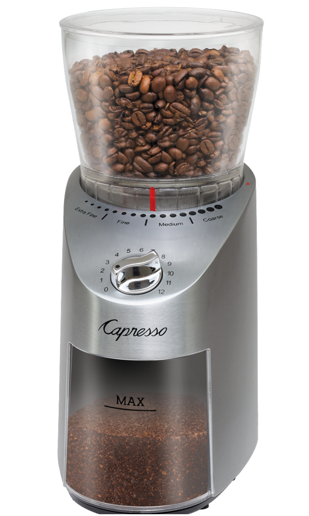 Capresso Infinity Plus Conical Burr Grinder - Die Cast Stainless Steel - Design and Grace