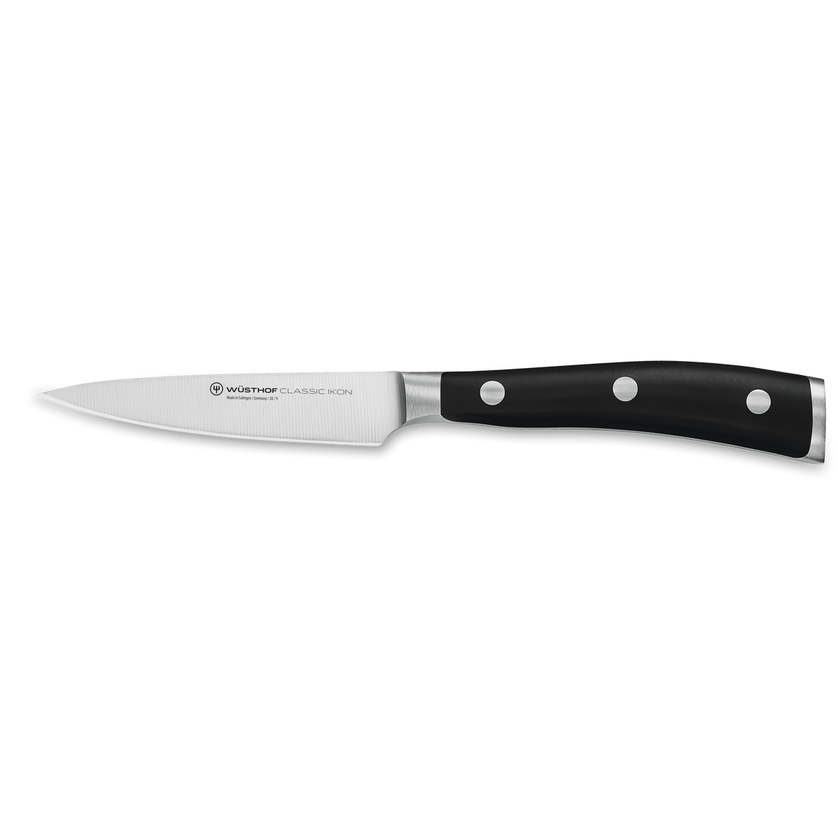 WÜSTHOF CLASSIC IKON utility knife from the 6-Piece Starter Knife Block Set on a grey background