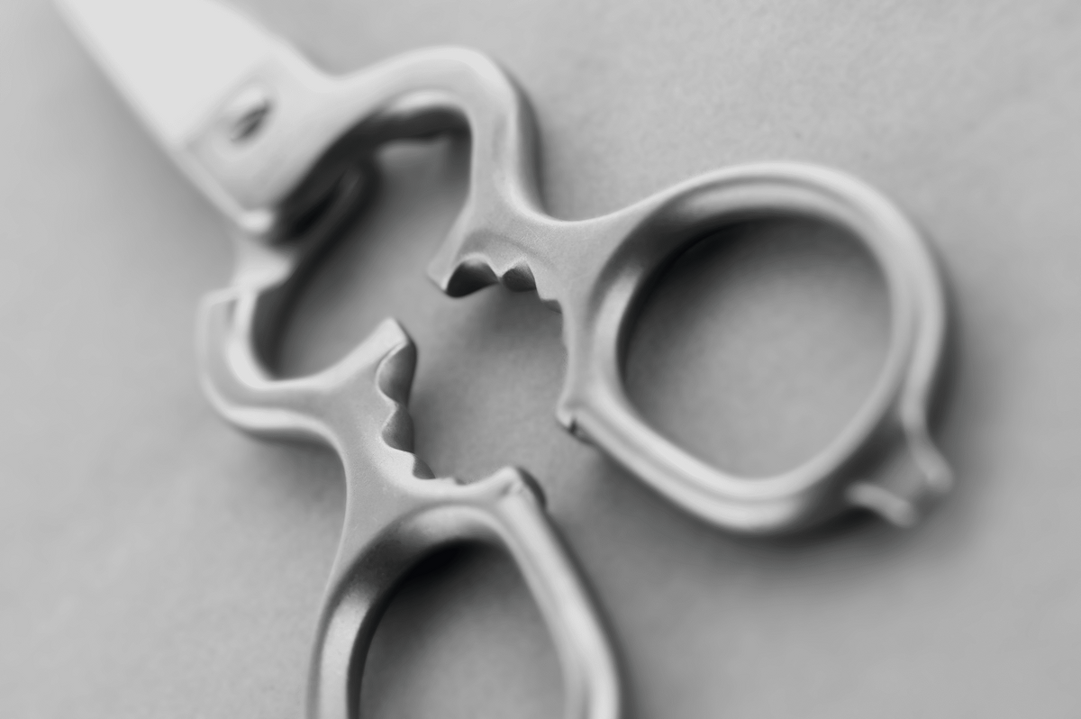 Close-up of the handles of the WÜSTHOF 8.5" Come-Apart Kitchen Shears, with the grip teeth between them