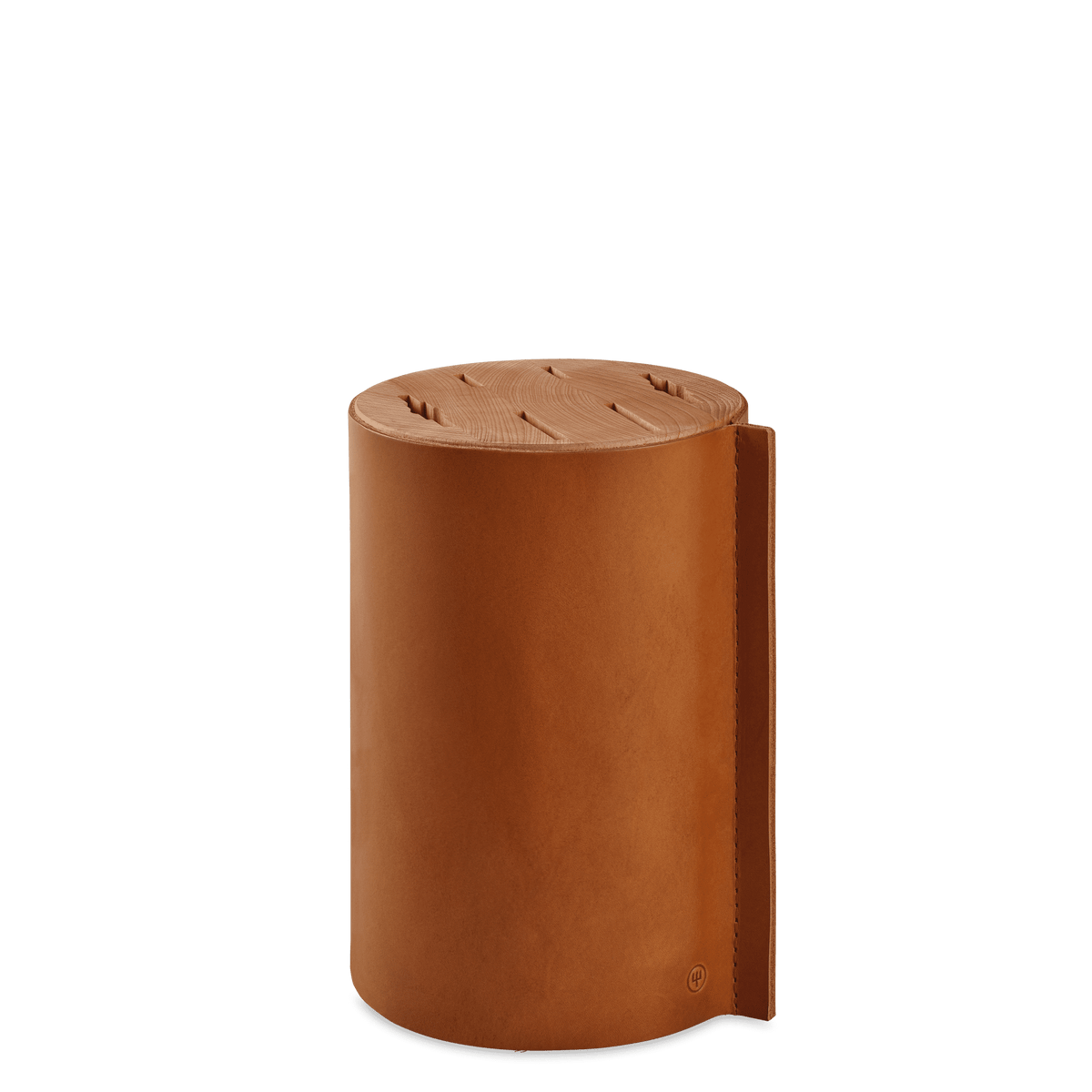 The round tan knife block from the WÜSTHOF AMICI 6-Piece Knife Block Set, empty