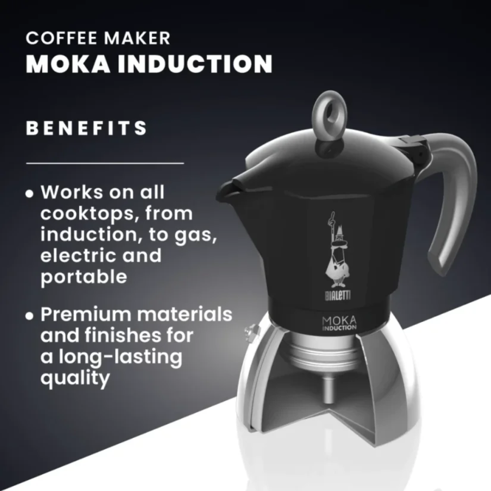 Bialetti - Moka Induction - Black- 4 Cup - Design and Grace