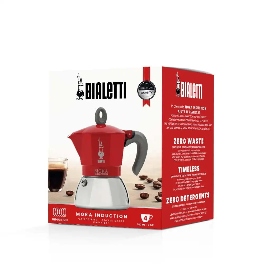Bialetti - Moka Induction - Red- 4 Cup - Design and Grace