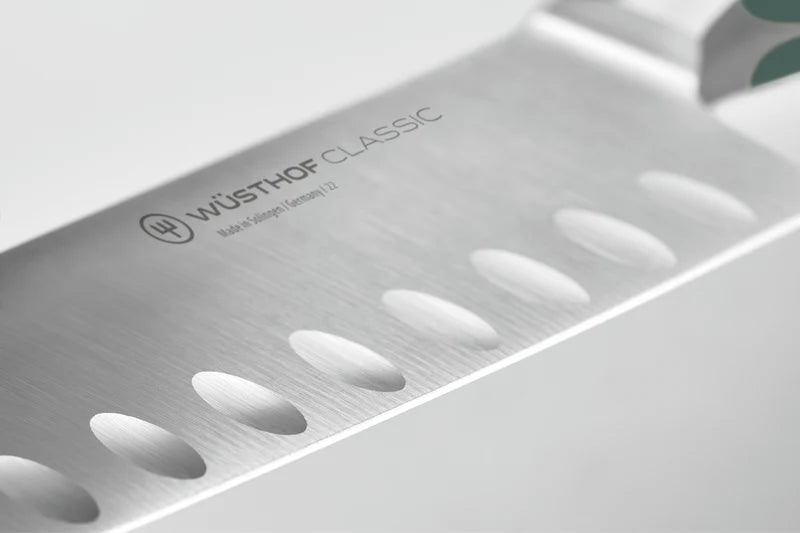Wüsthof CLASSIC 7" Hollow Edge Santoku, Fresh Rosemary - Controlled Cutting with a Broad Santoku Blade