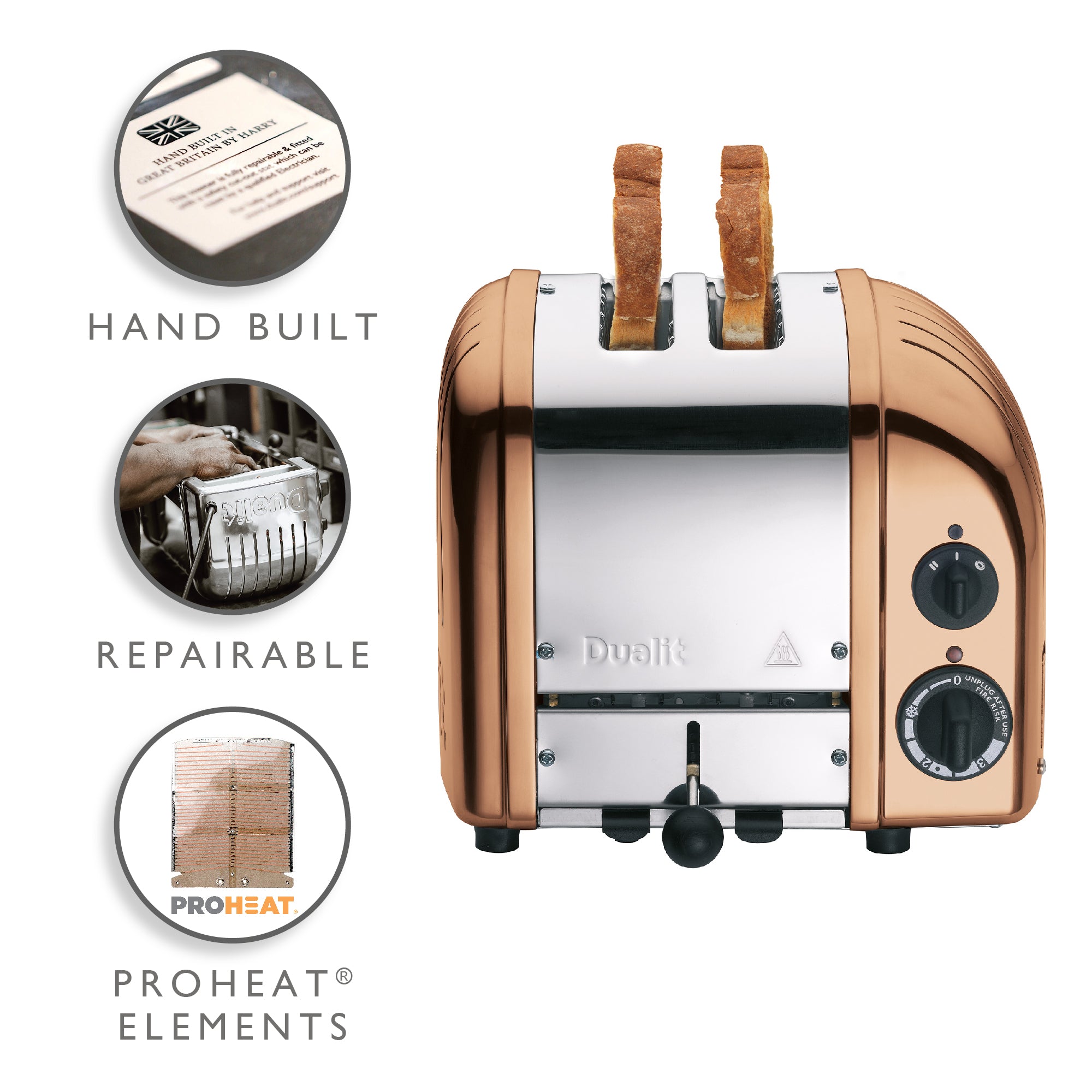 Dualit Classic 2-Slice Toaster - Copper Finish | Handcrafted in England | Authorized USA Dealer
