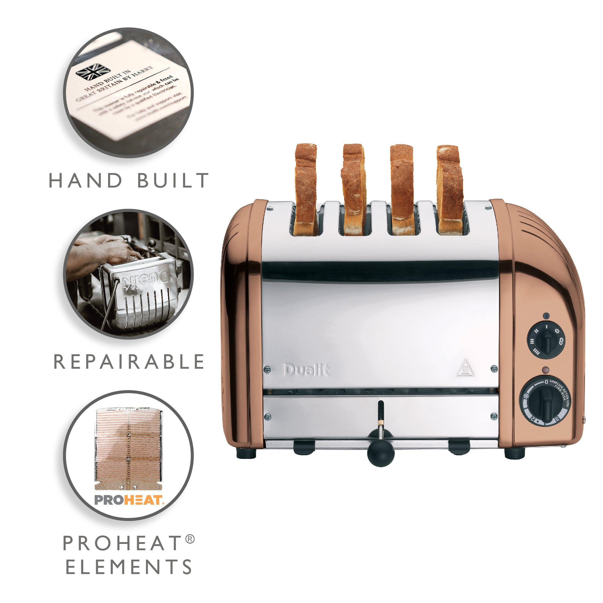 Dualit Classic 4-Slot Toaster - Copper | Handcrafted in England | Authorized USA Dealer