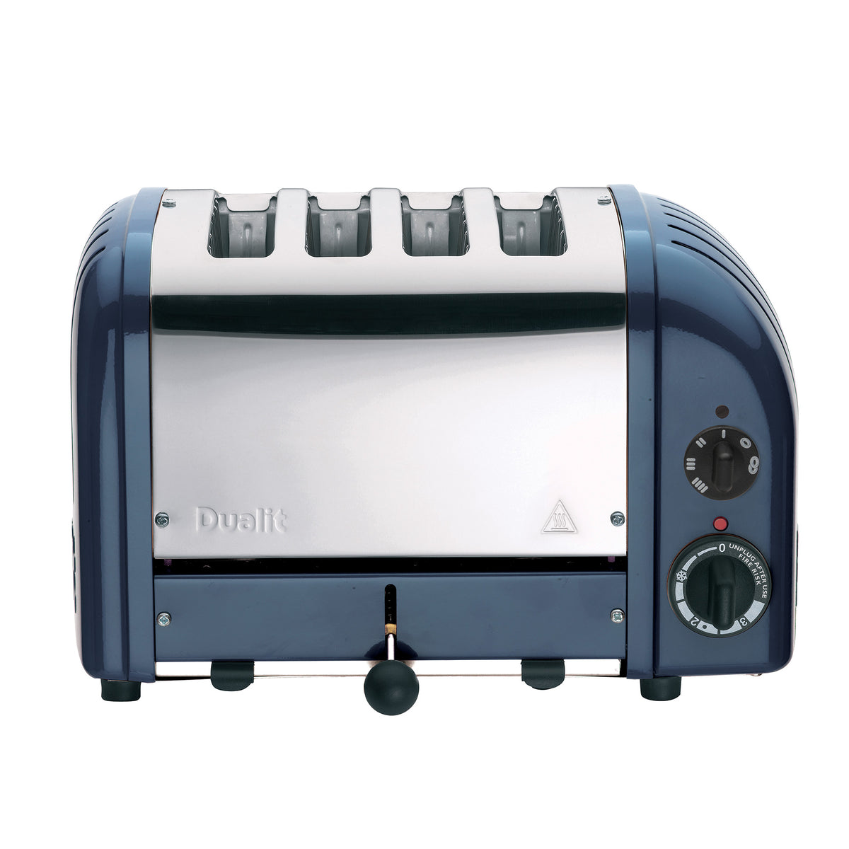 Front view of a Dualit Classic 4-slice toaster in lavender blue