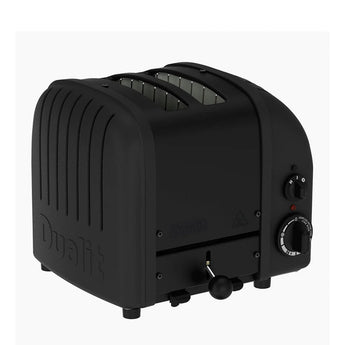 Dualit Classic 2-slice toaster in Stealth matt black on a pale grey background
