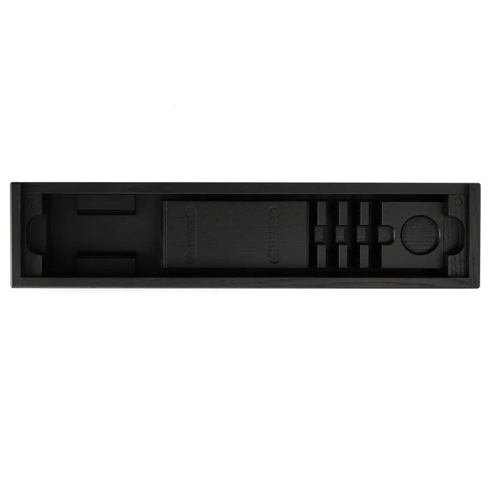 HORL 3 Box from above, empty, showing the fitted compartments for the sharpener, angle support and discs