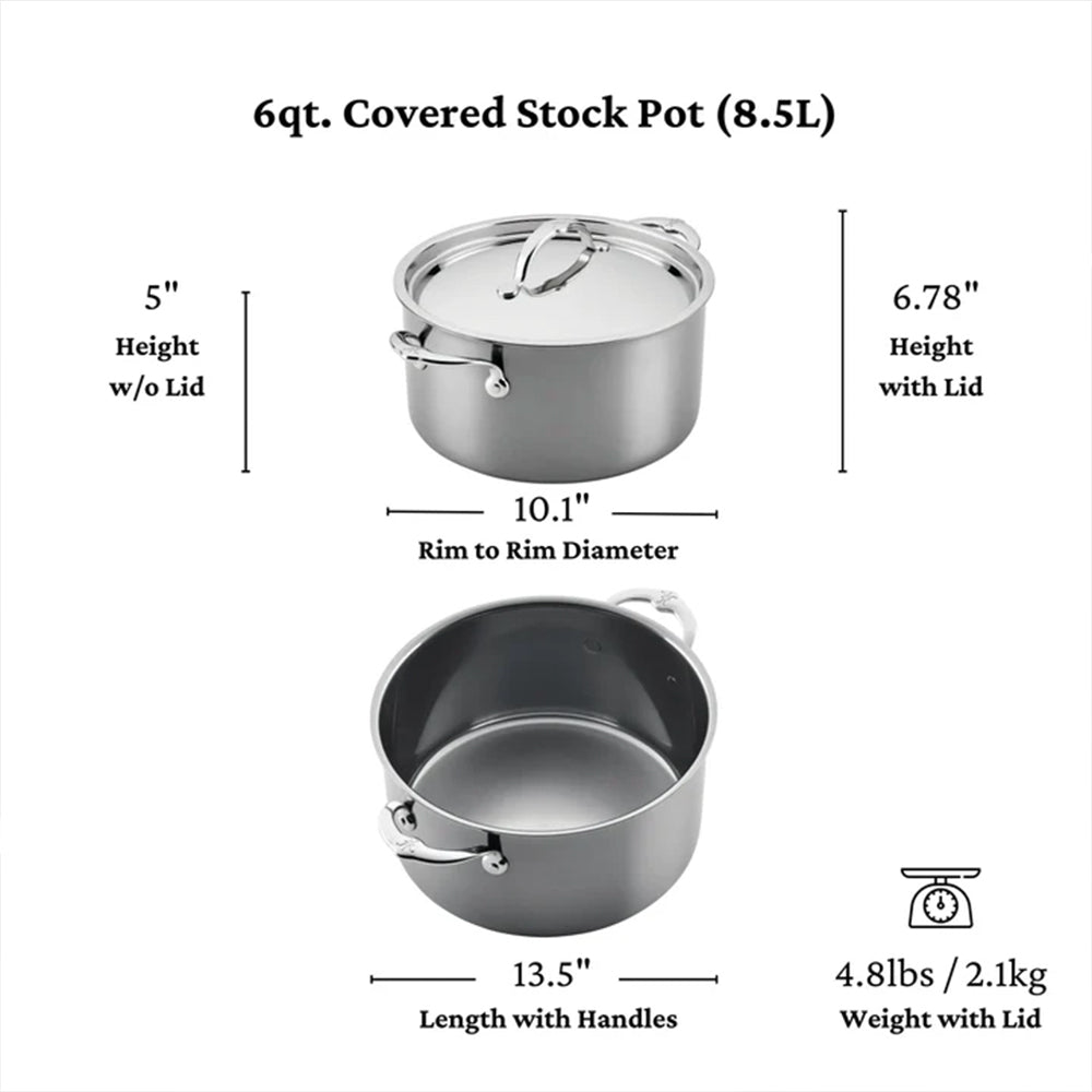 Hestan NanoBond 6 Quart Covered Stockpot - Six-Quart Capacity for Stocks, Soups, and Pasta