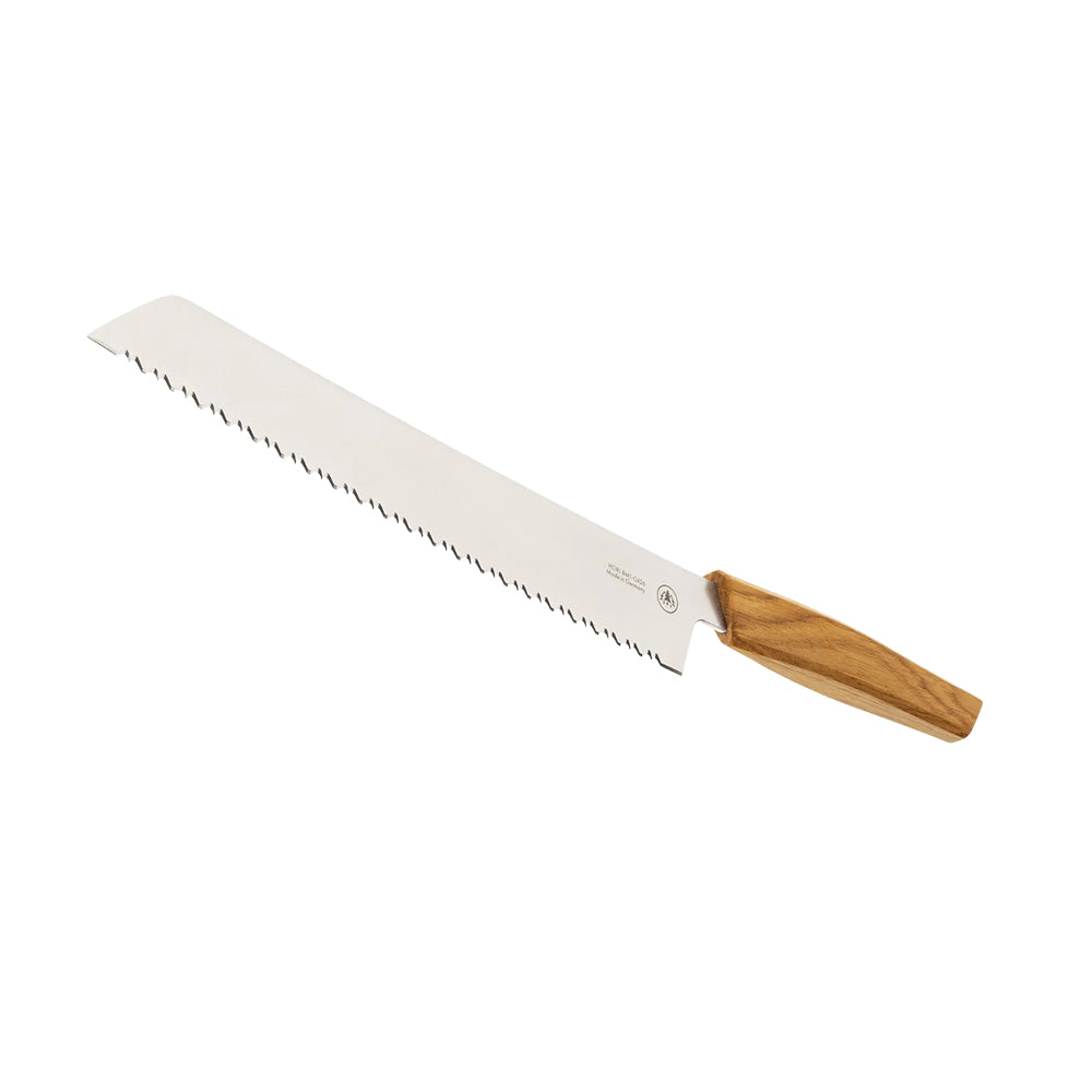 HORL Brotmesser blade with its Triple Pro Cut serrated edge, oak handle to the right