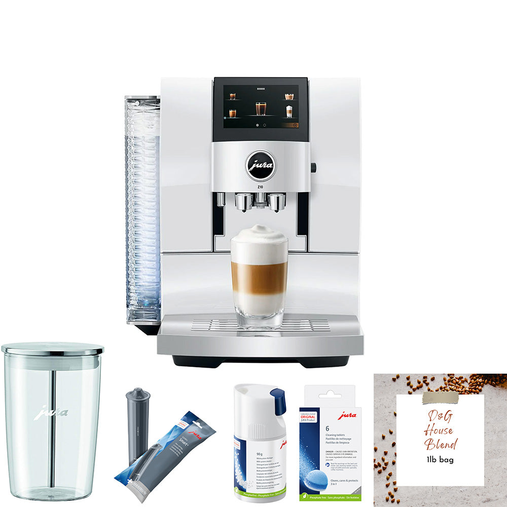 Jura Z10 Diamond White Coffee Machine Bundle with Coffee Beans and Accessories