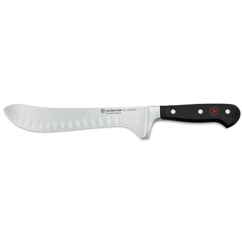 WÜSTHOF CLASSIC 8" Hollow Edge Artisan Butcher Knife on a white background