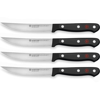 WÜSTHOF GOURMET 4-Piece Steak Knife Set, Black, on a white background