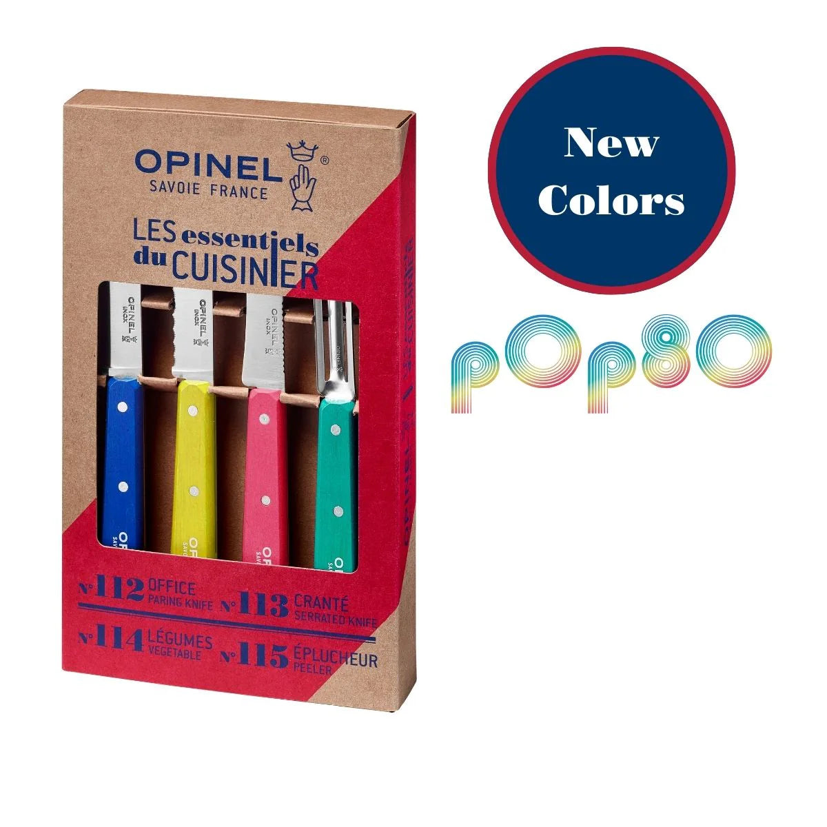 Opinel Essential Small Kitchen Knife Set with Colored Handles