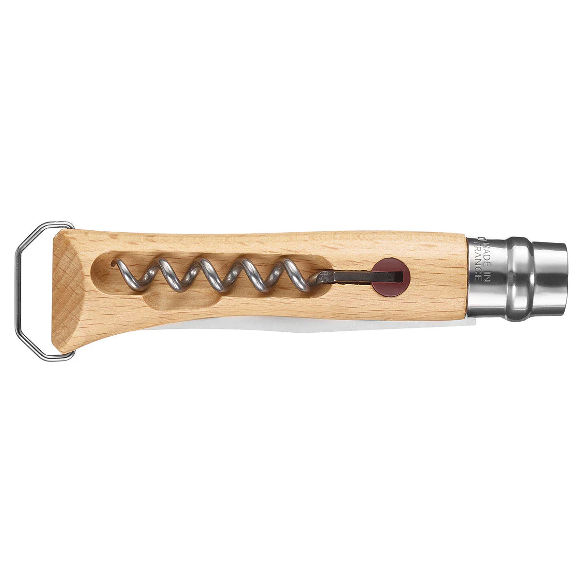 Opinel No.10 Stainless Steel Corkscrew Folding Knife with Bottle Opener