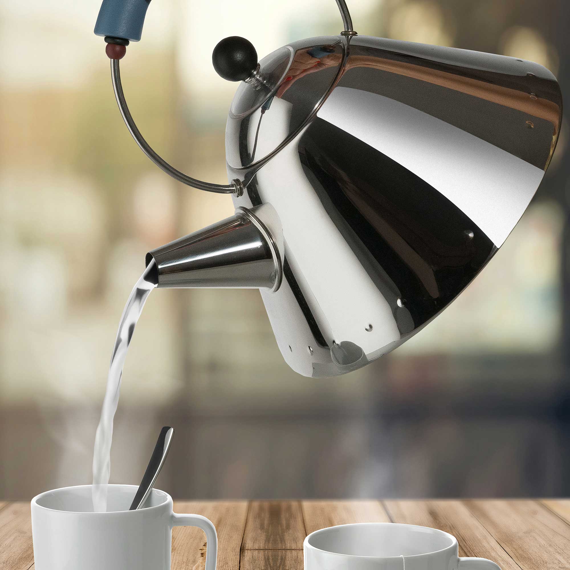 ALESSI 9093 - HOT WATER TEA KETTLE with BLUE BIRD WHISTLE